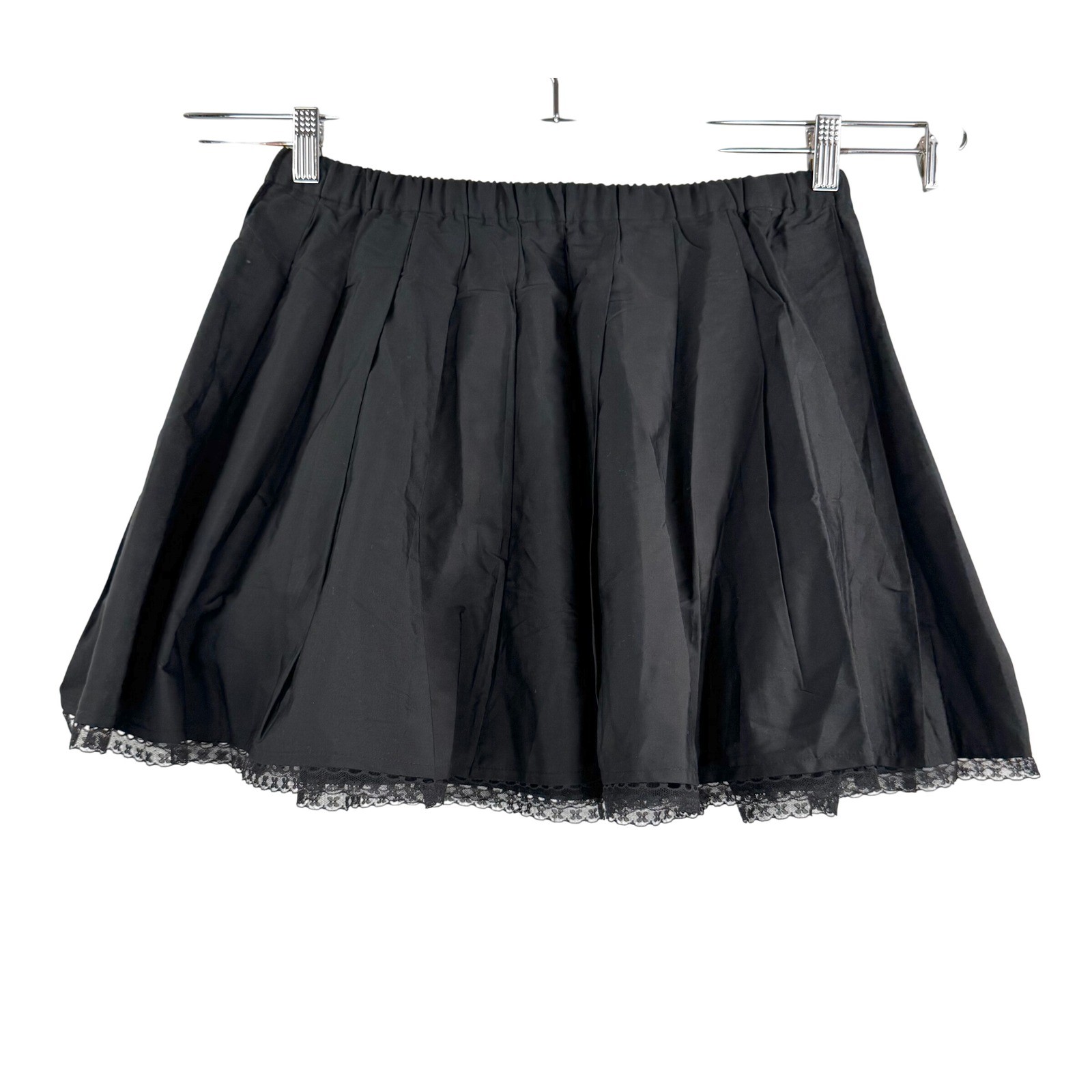 J.Crew Pleated tie-waist mini skirt crochet ruffle preppy chic blk sz M