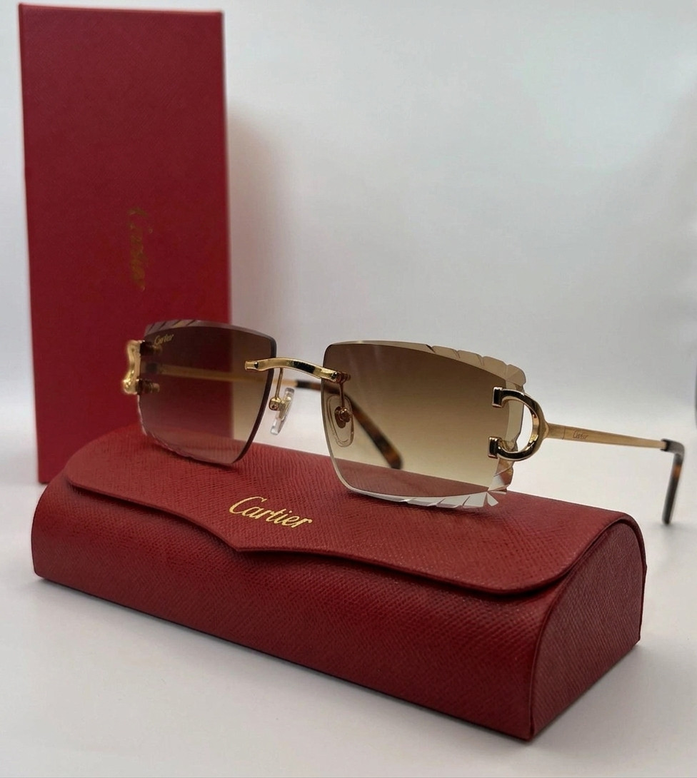 Cartier Big C Diamond Cut Frameless BROWN By a Lens Gold Frame