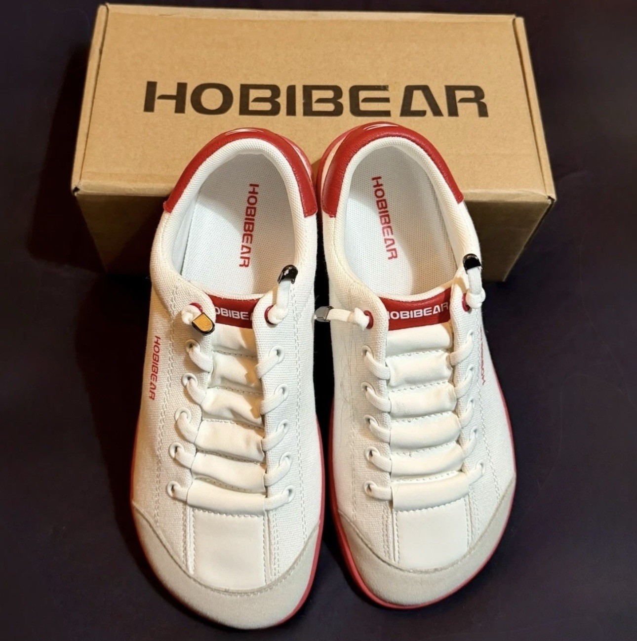 HOBIBEAR Barefoot Low Top Lace Up White Red Athletic Sneakers EU 39 New In Box