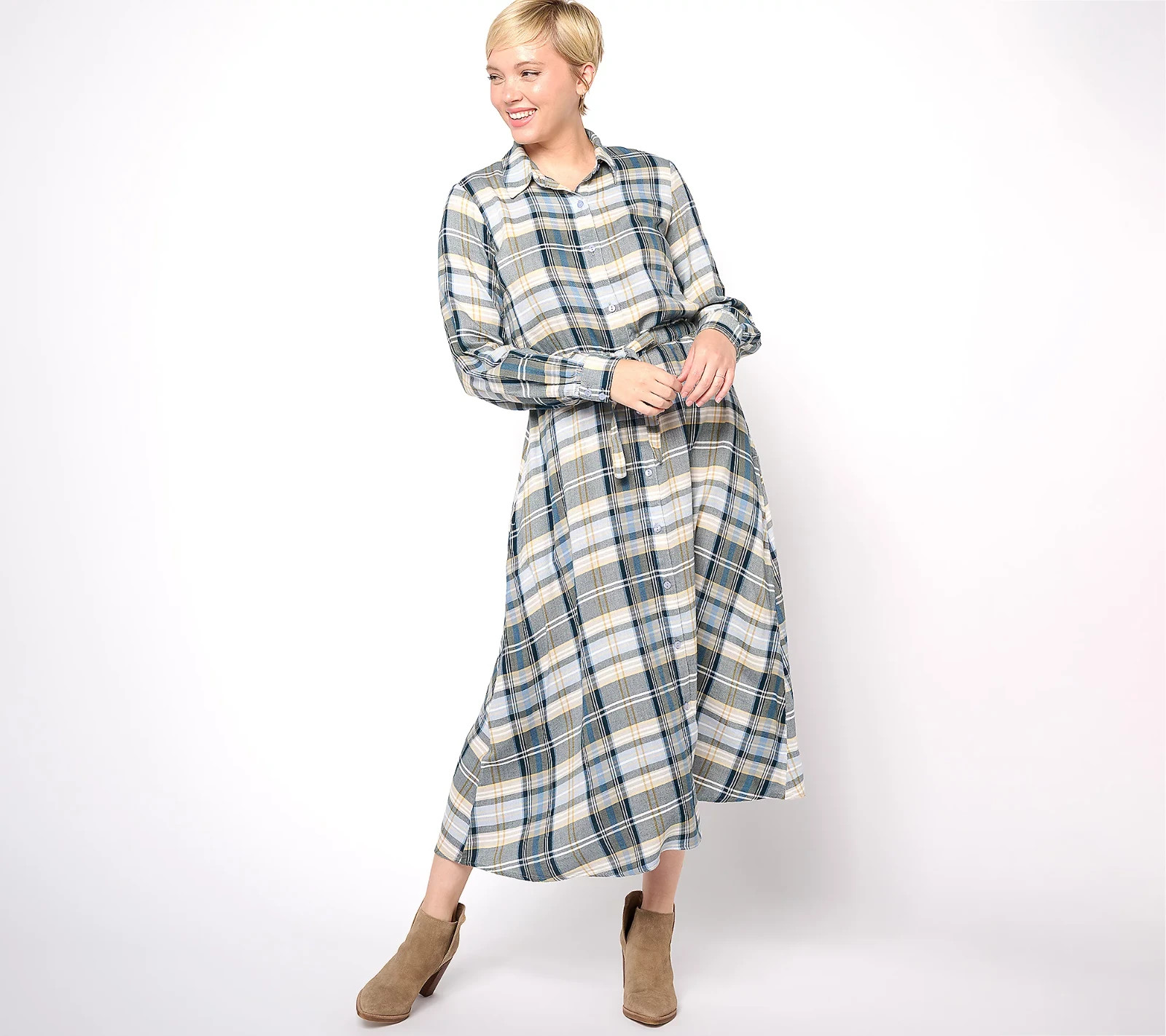 Encore by Idina Menzel Button Front Shirt Dress, Denim Multi Reg. Large A614075