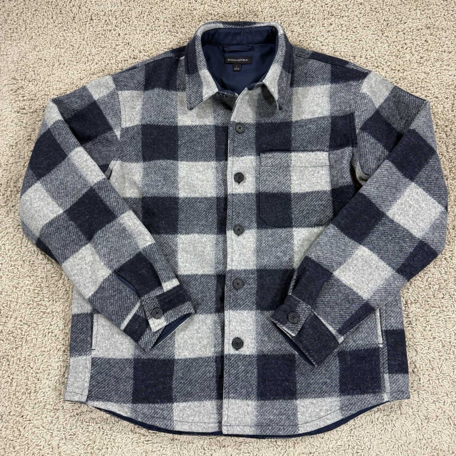 Banana Republic Men’s Heritage Shirt Jacket Blue & Gray Plaid Large