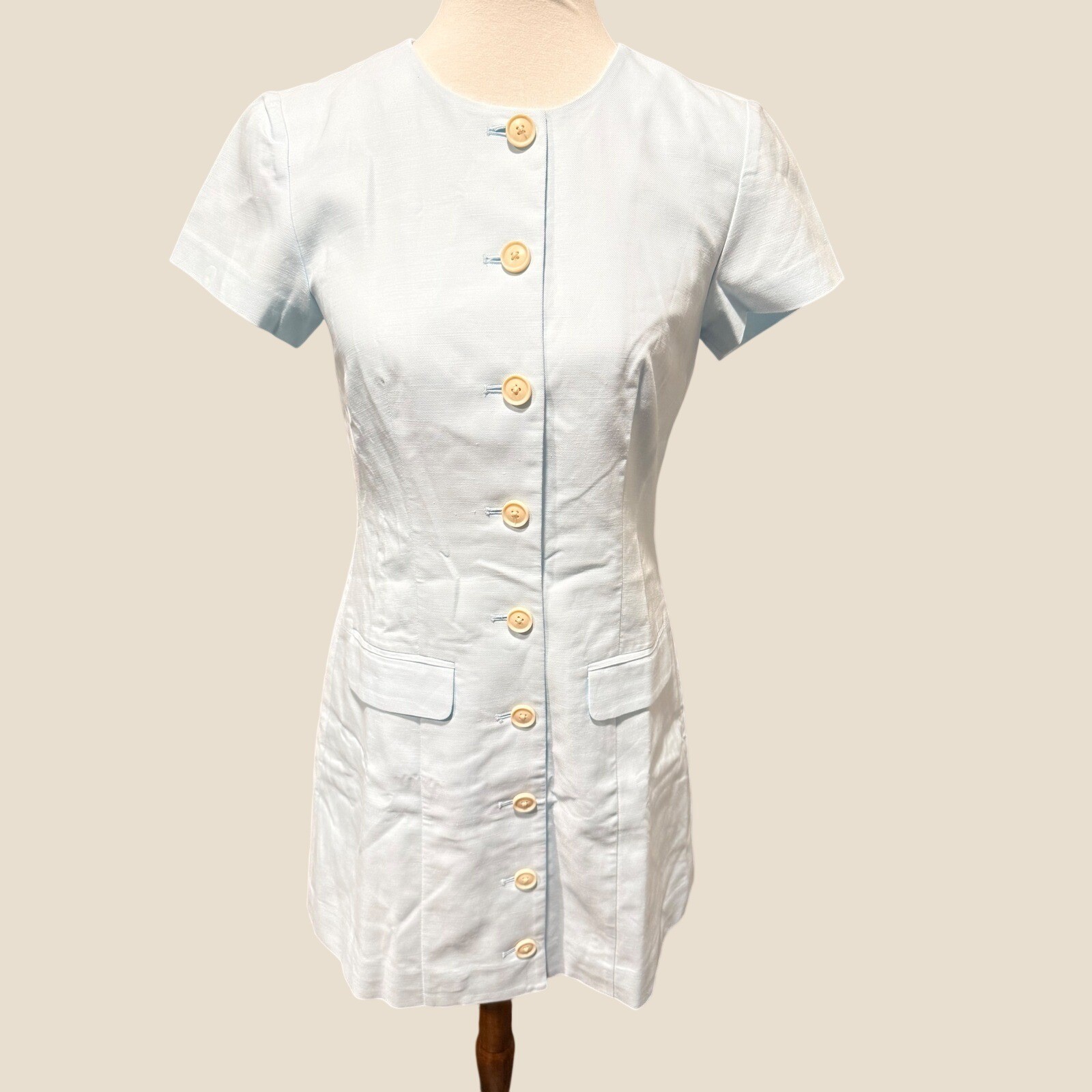 J.Crew Dress Women Size 2 Light Blue Button Front Short Sleeve Linen Blend