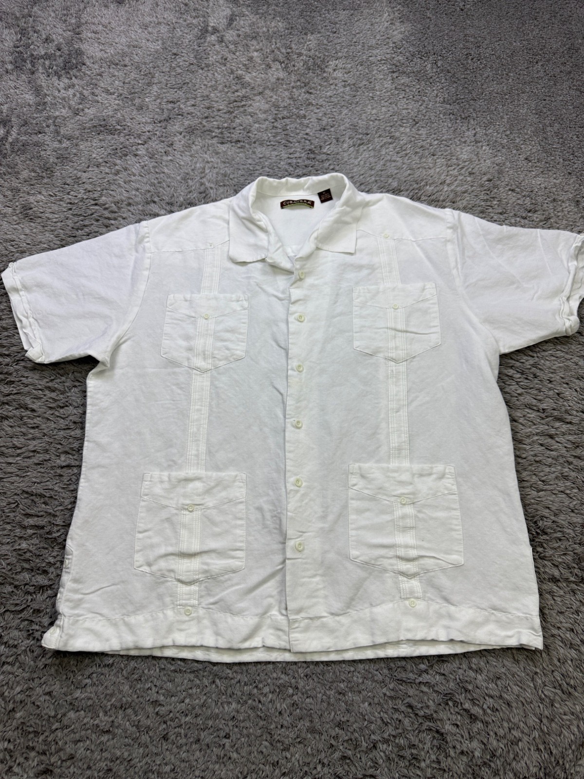 Cubavera Guayabera Shirt Men XL White Pleated Cuban Short Sleeve Beachy Camp
