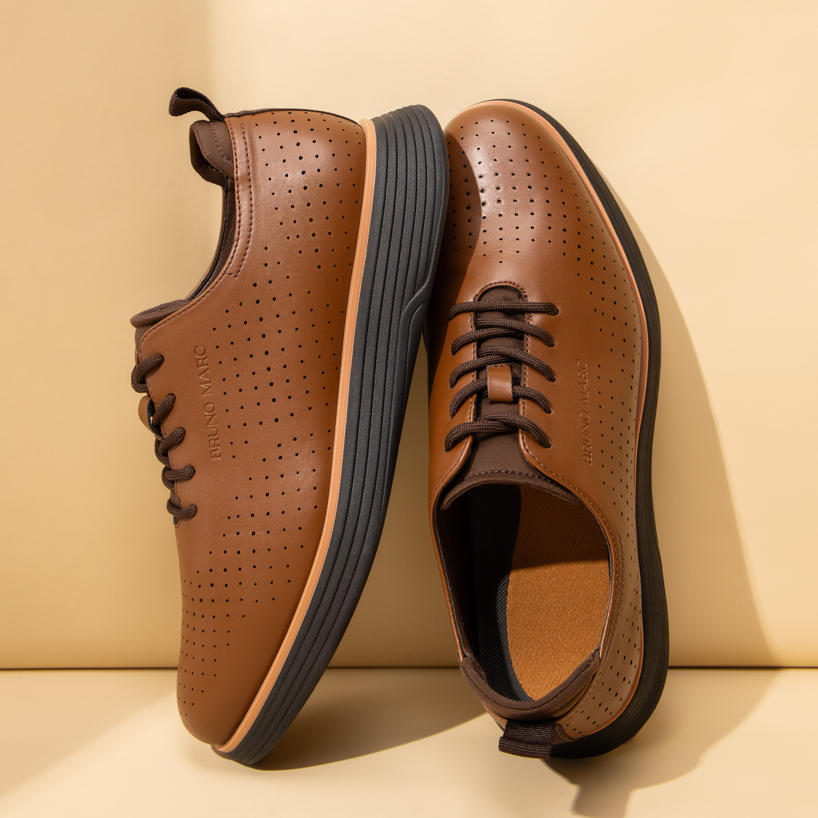 Men’s Dress Sneakers Oxfords Breathable Casual Formal Business Shoes-Brown