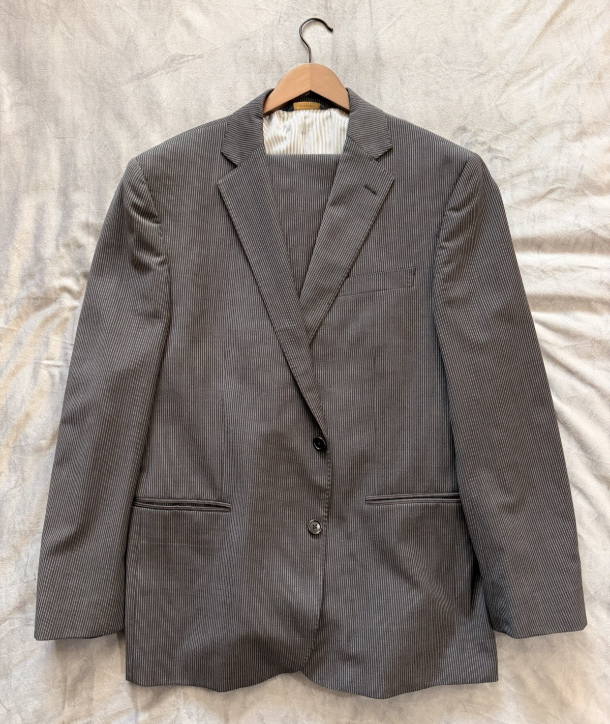 Brooks Brothers Classic Grey Pinstripe Wool Blend Full Suit 44R 54EU 38×32