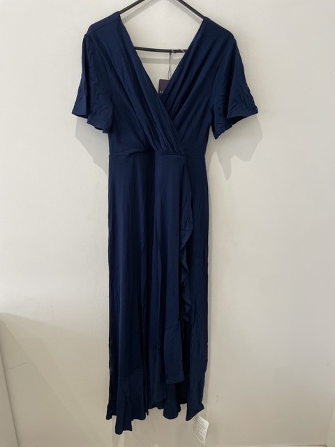 Alie Street Waterfall Maxi Wrap Dress Size 8 Navy Midaxi Draped Jersey RRP £149