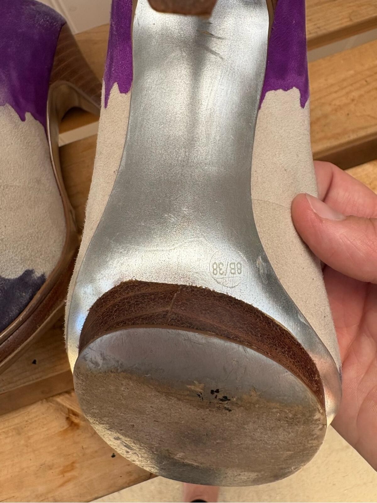 Jessica Simpson Purple, Tan and Dark Purple Suede Colorblock High Heels