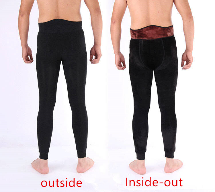 Mens Winter Fur Lined Elastic Velvet Thermal Long Johns Legging Underwear Pants