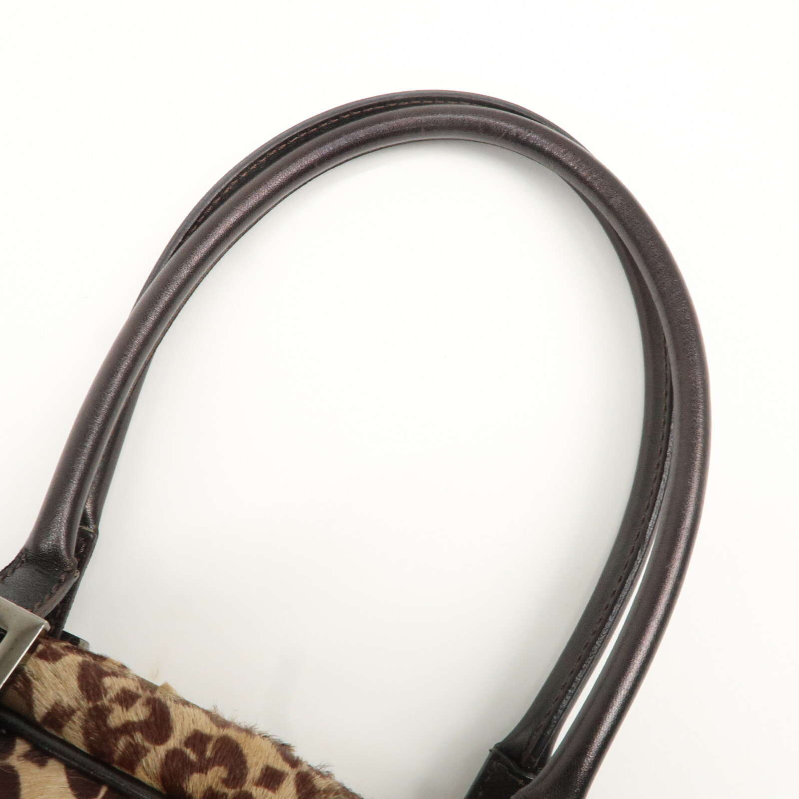 FENDI FF Mini Boston Bag Hand Bag 8BN004 Unborn Calf Leather Auth Used