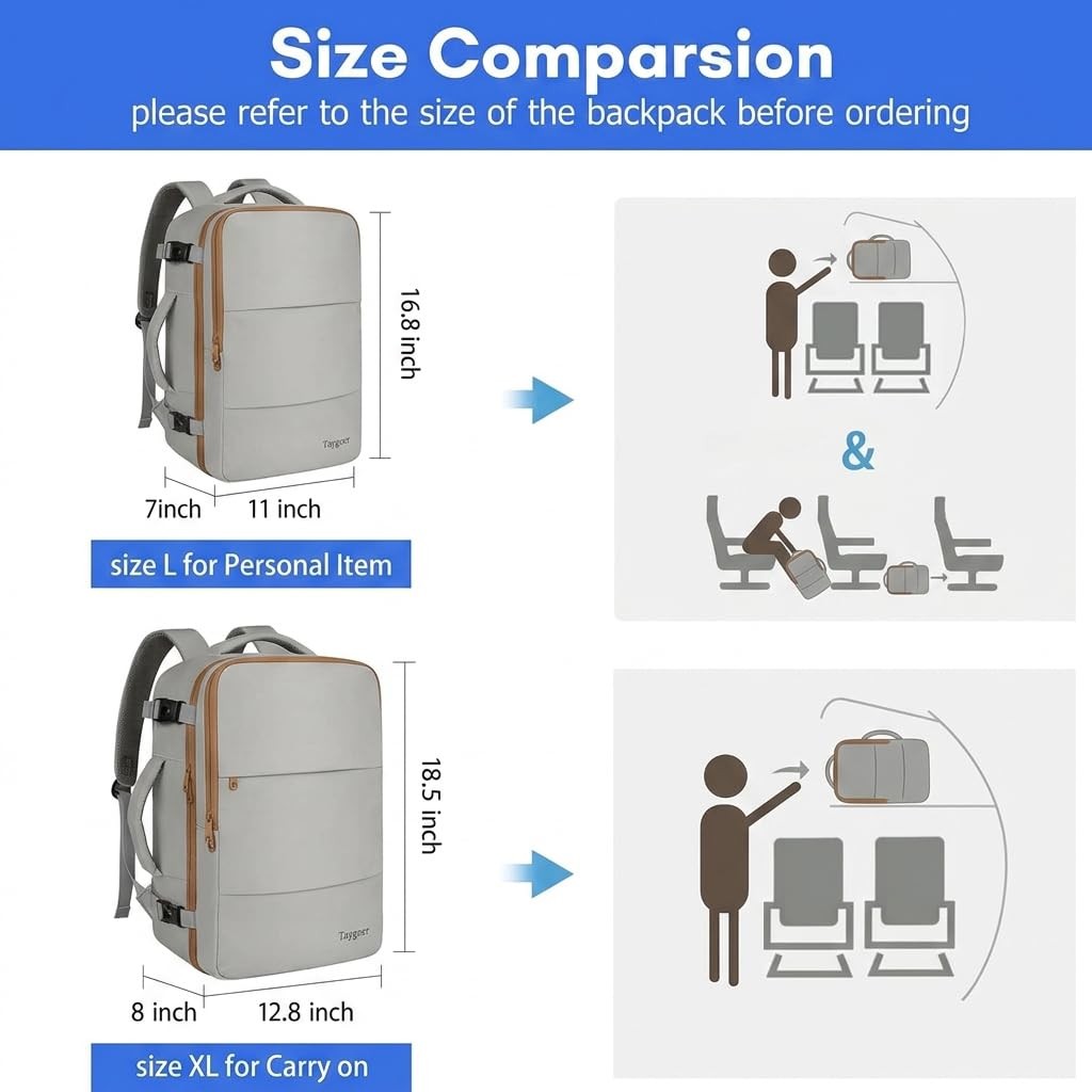 Carry On Travel Backpack for Men Women, 17.3″ Laptop Bag Flight Approved