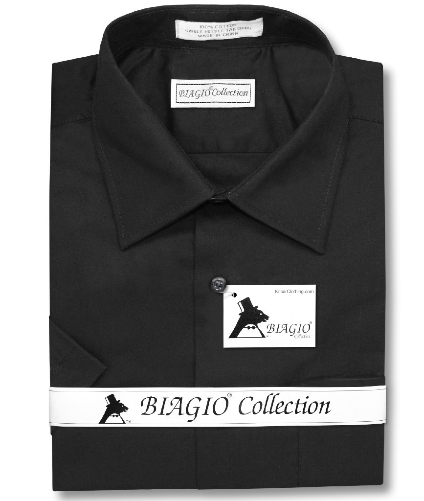 Biagio 100% Cotton Mens Short Sleeve Solid BLACK Color Dress Shirt size 3XL