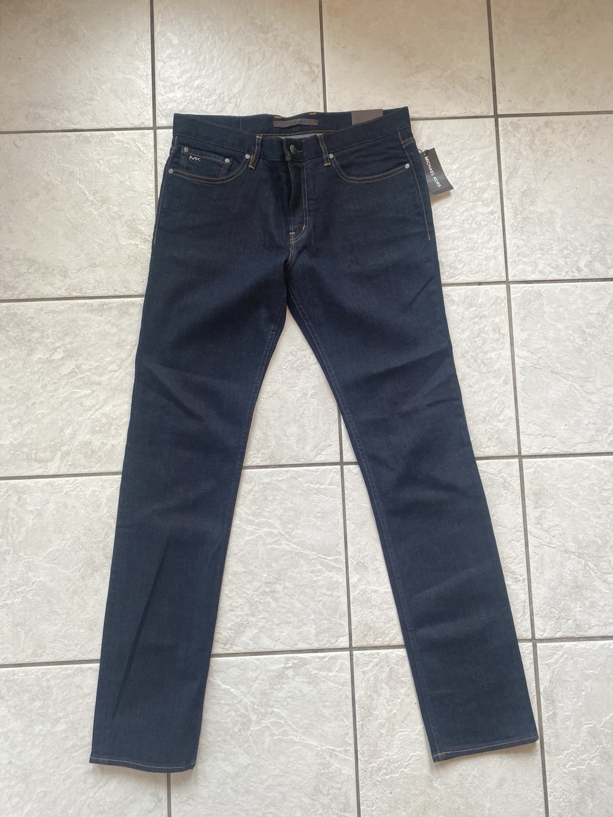 Michael Kors Core Slim Fit Dark Stretch Denim Straight Leg Jeans Mens 32×34 NWT