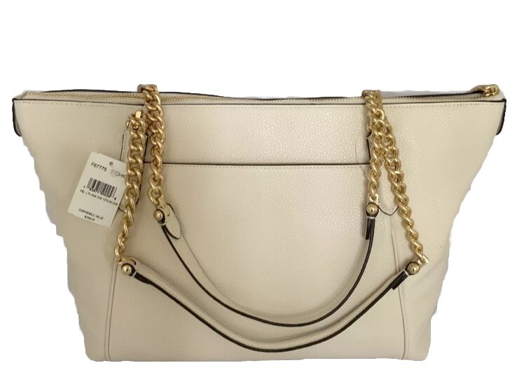 Coach Ava Chain Tote F87775 Chalk Pebbled Leather Gold Chain Shoulder Bag- NWT