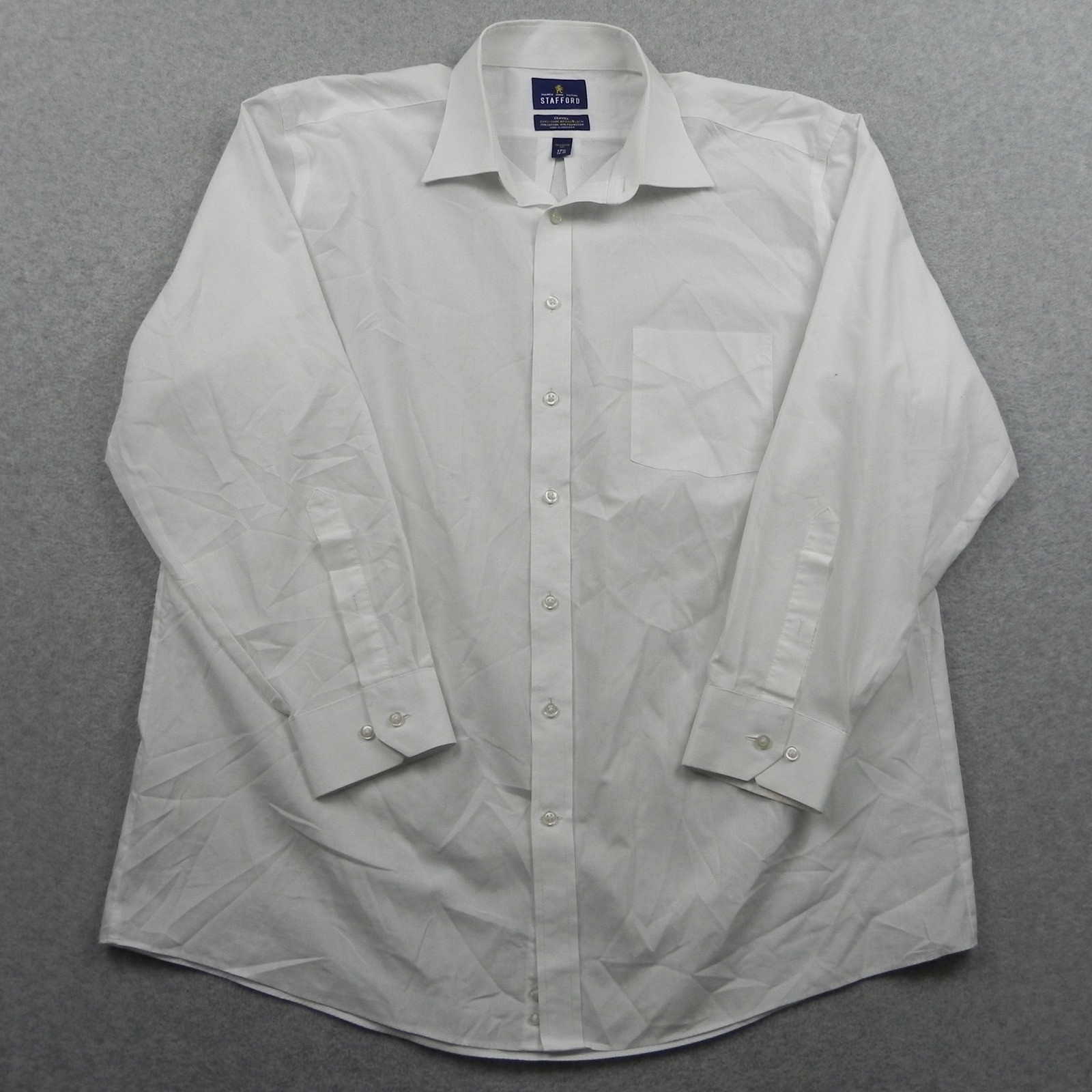 Stafford Dress Shirt Mens 17.5 34-35 Regular Fit Travel Easy-Care White Solid