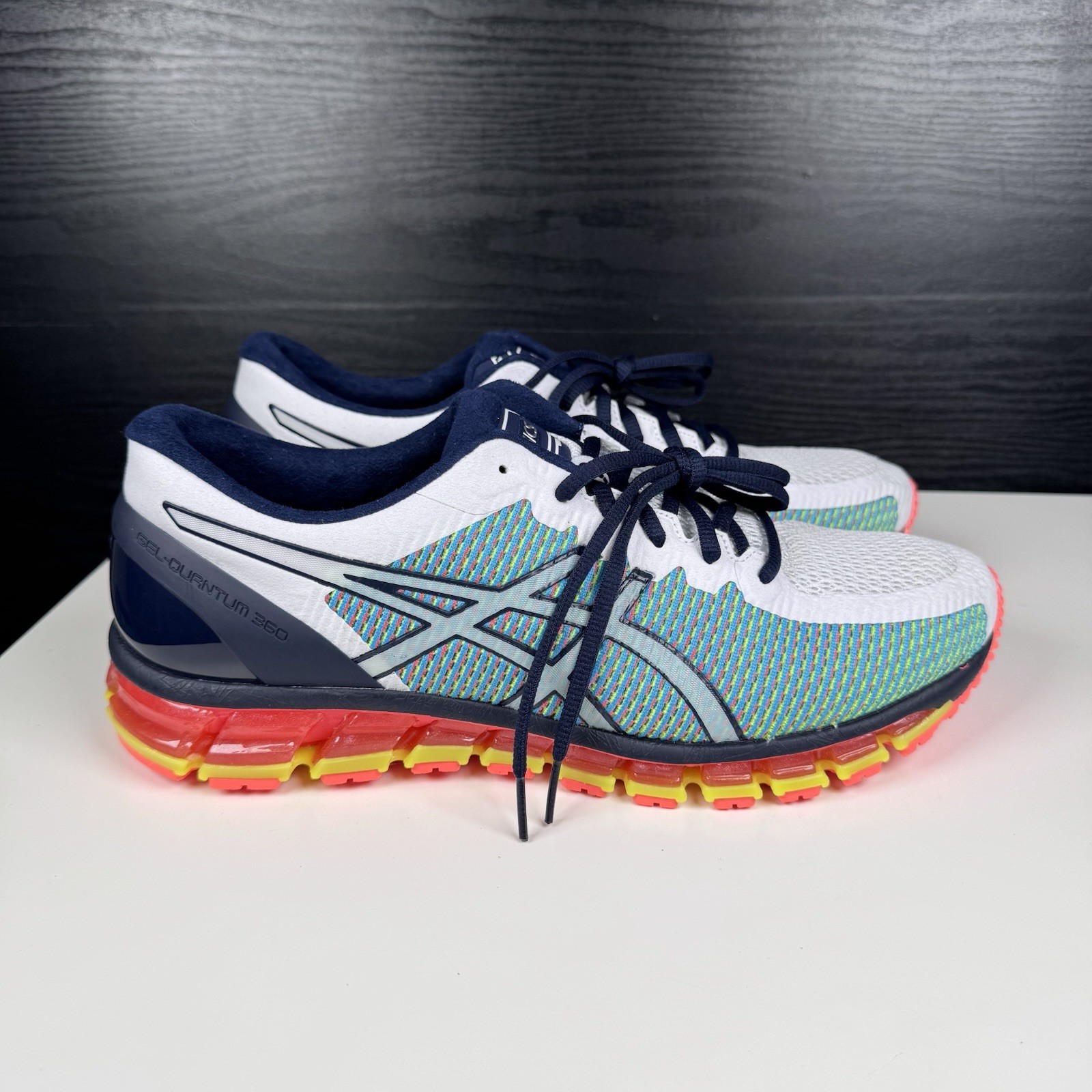 NEW Asics Gel-Quantum 360 White Navy Blue Yellow – T6G1N – Men’s 11 – Read