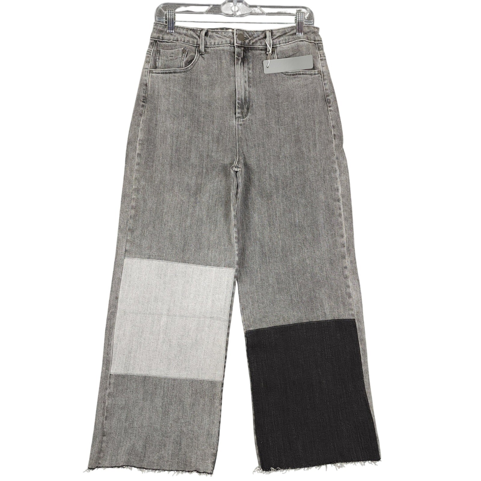 Tractr High Rise Straight Leg Patchwork Jeans Gray Size 8 29 Raw Hem