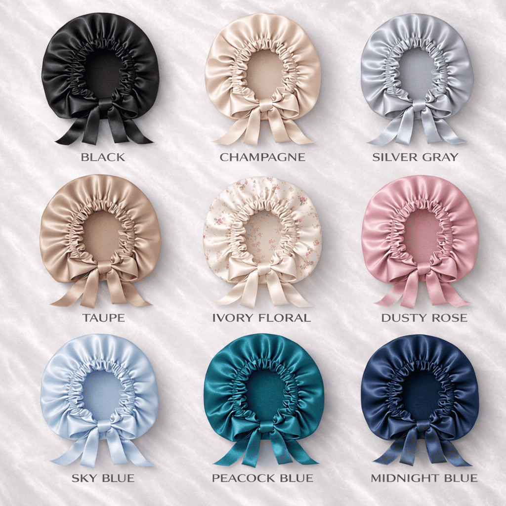100% Mulberry Silk Double Layer Bonnet, Adjustable Non Slip Sleep Cap