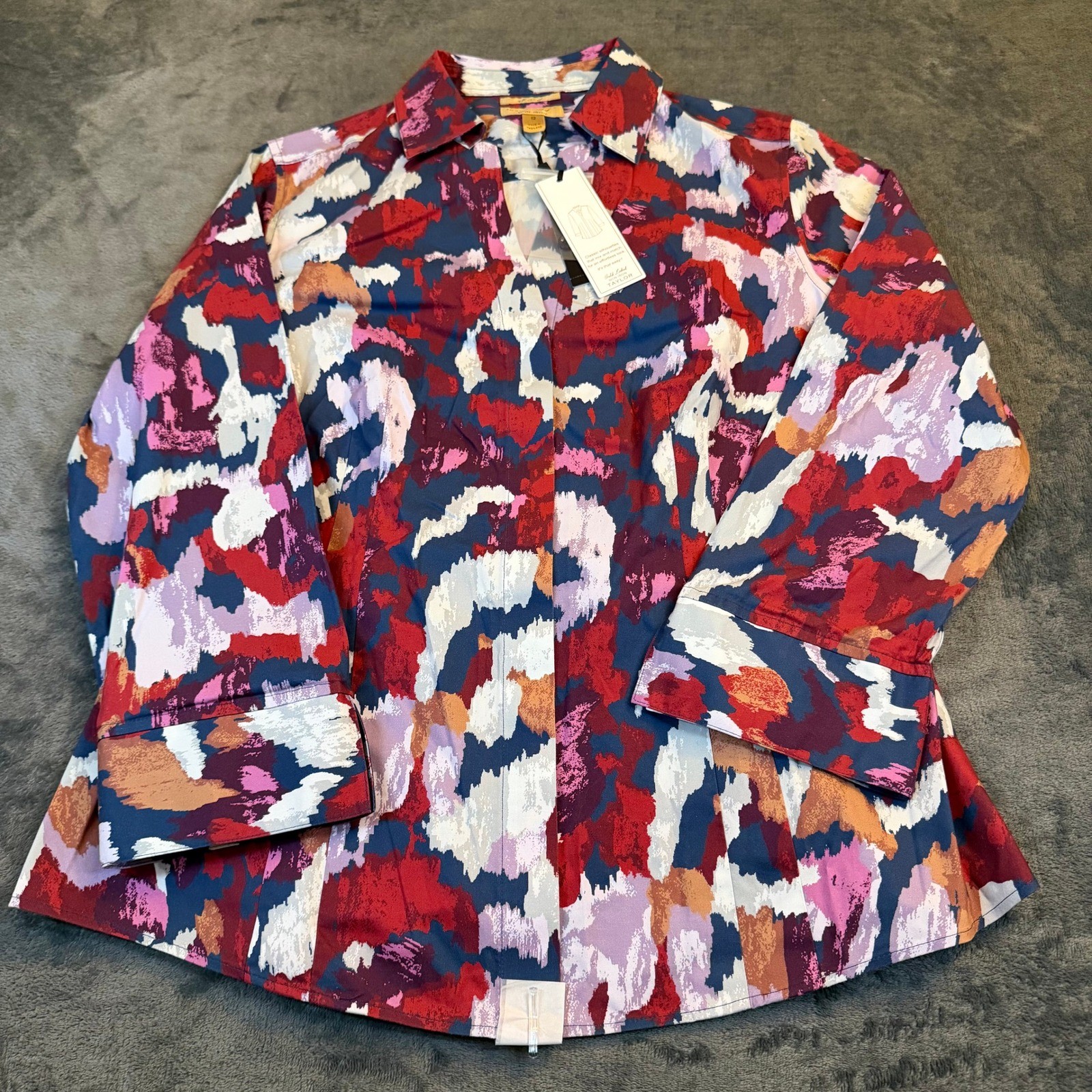 Investments Taylor Blouse Womens Size 12 Multicolor Non Iron 3/4 Sleeve Abstract
