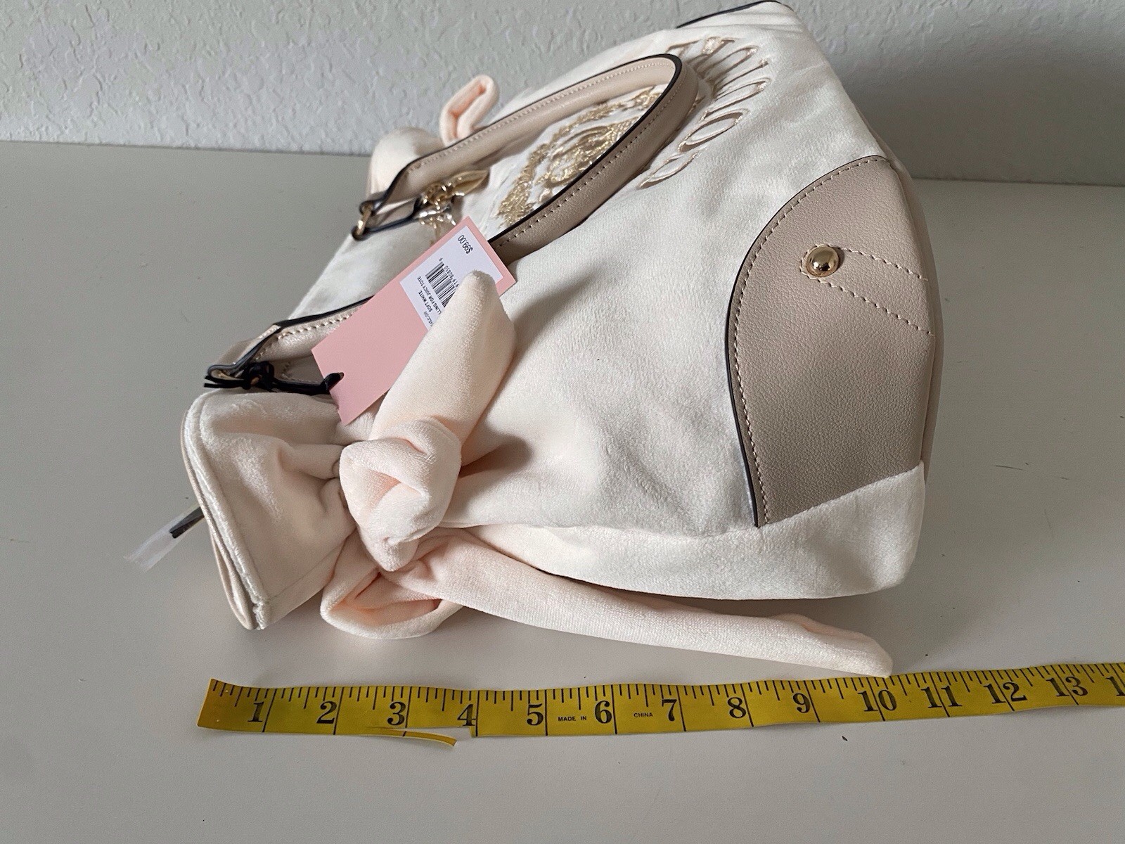 Juicy Couture Falling For Juicy Tote Bag Purse Velour Bows Soft White NEW