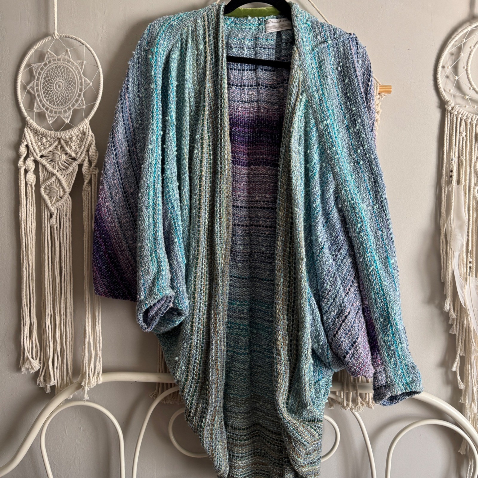Katherine Ancona HandWoven Cocoon Cardigan Purple Blue Ombre Boho Artisan Kimono