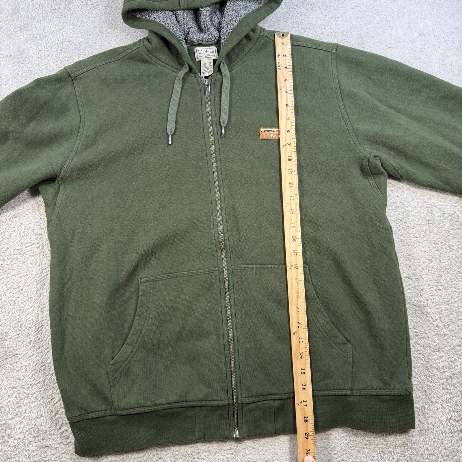 LL Bean Hoodie Mens LT Green Full Zip Sherpa Lined Jacket Drawstring Casual