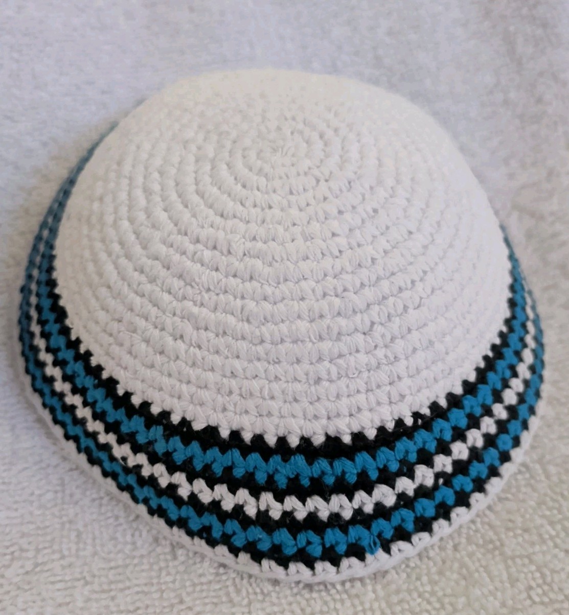 2 HolYudaica Hand Made Knitted Kippah 6.7in Cap 100% Cotton Yarmulk 17cm Folded