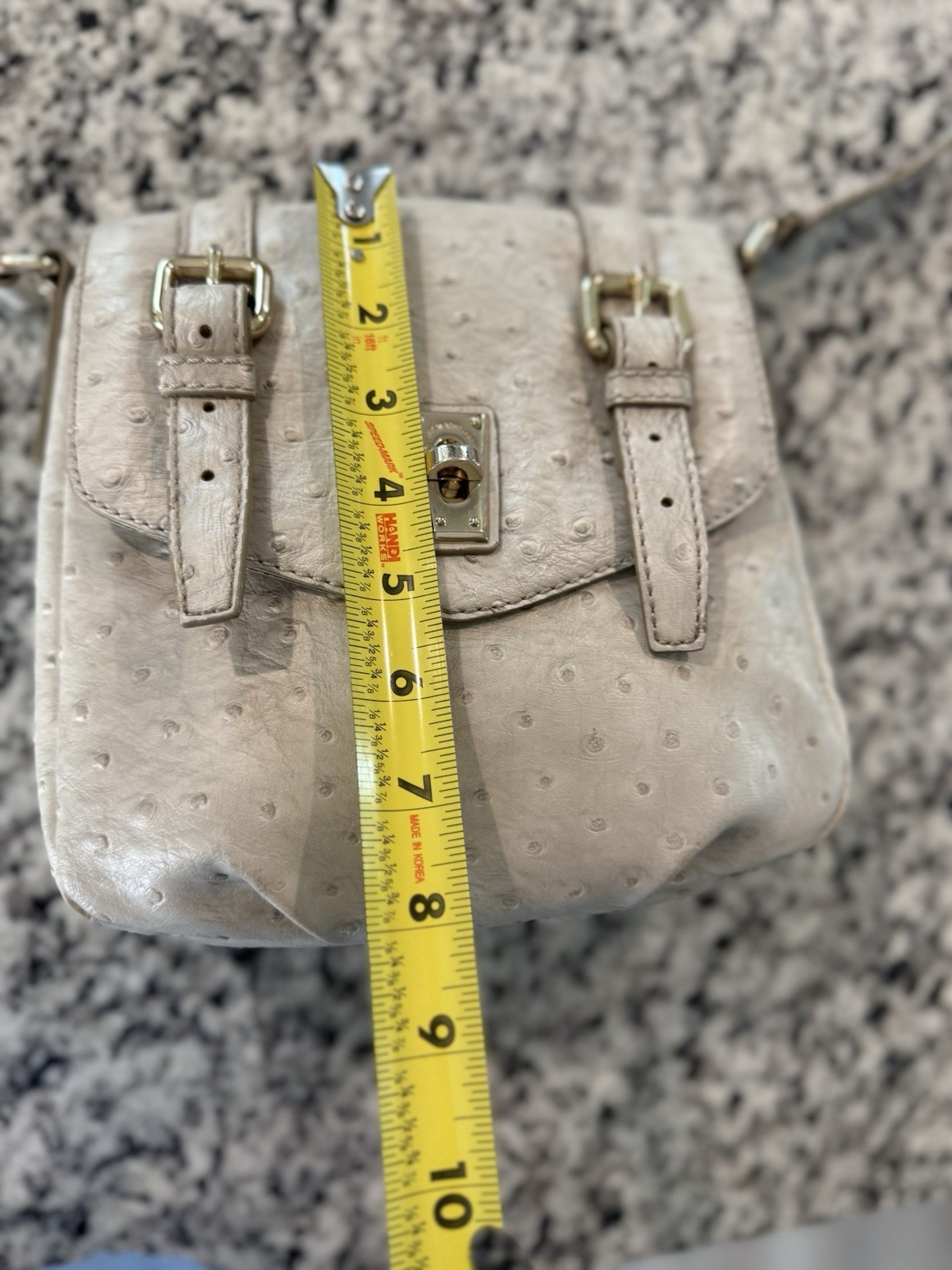 Marc by Marc Jacobs Gray Ostrich Shoulder Bag Turn Lock Buckle Silver Hardware