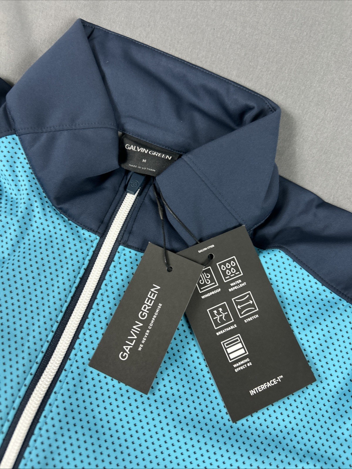 Galvin Green Golf Jacket Rain Wind Livingston SS Medium Aqua Navy NWT MSRP $249