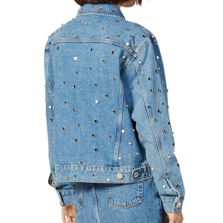 Sandro Paris Blue Denim Jacket With Studded Mirrors- UK 6- Fits UK 6-10 Relaxed