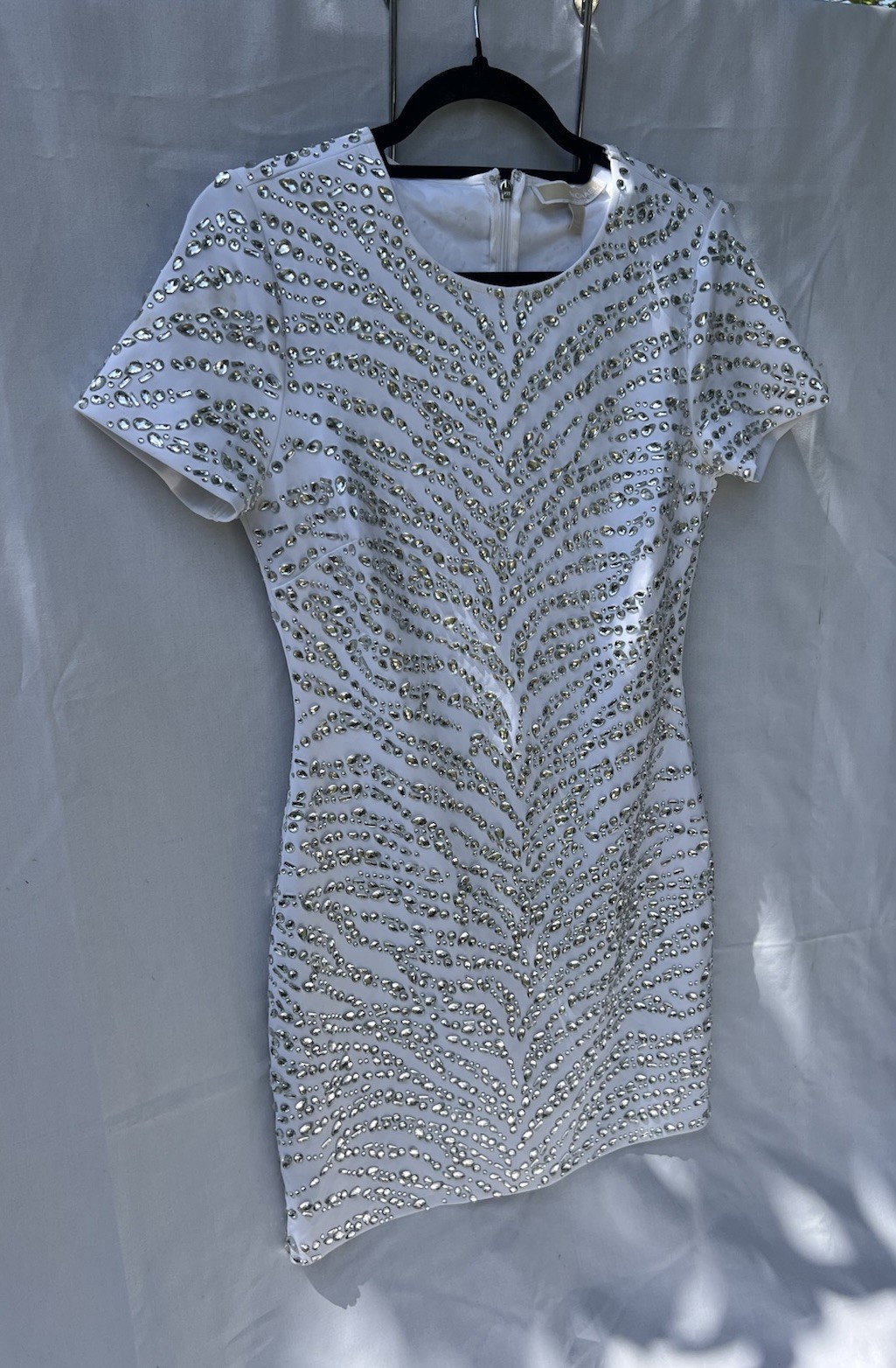 Michael Kors White Silver Rhinestone Sheath Dress Short Sleeve New With Tags S