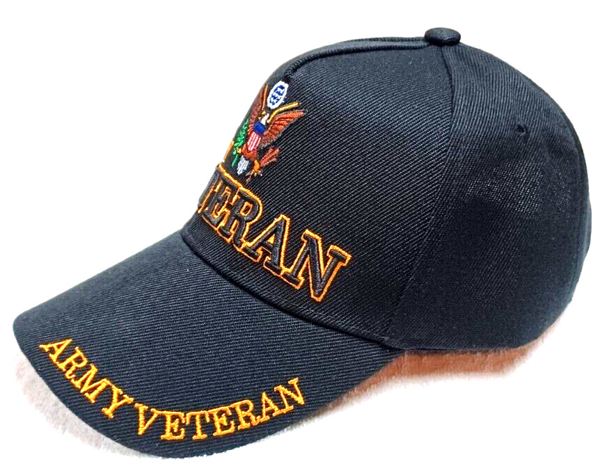 ARMY VETERAN MILITARY HAT CAP BLACK WITH SHADOW ADJUSTABLE