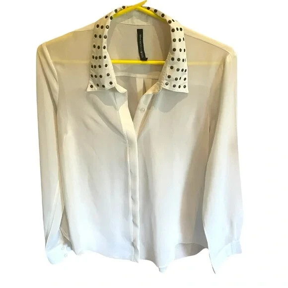 Walter Baker Blouse Sheer Ivory Embellished Beaded Collar Small Office Career