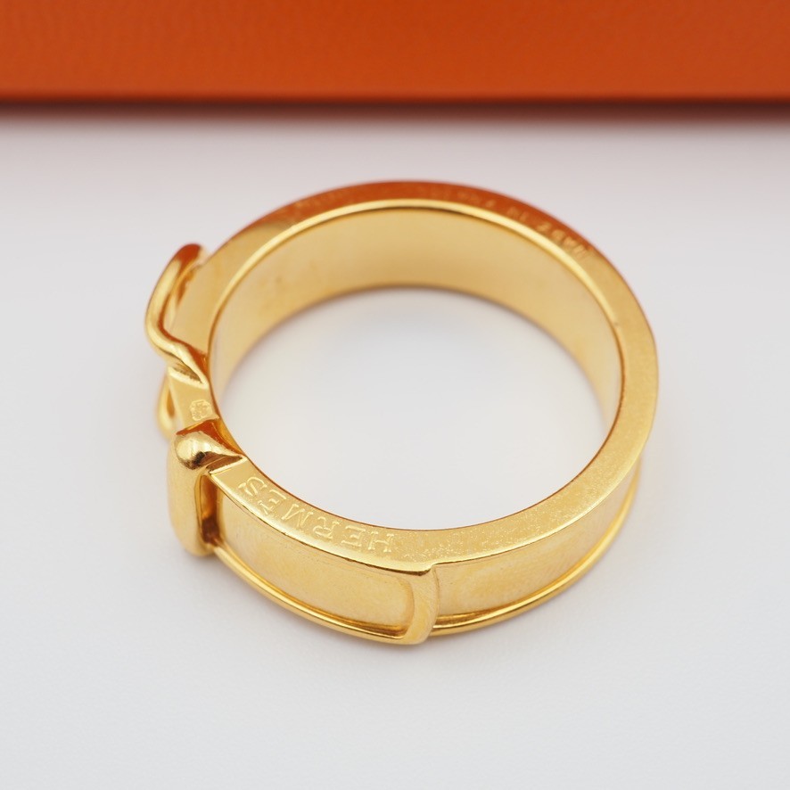 [EXC] HERMES Scarf Ring Belt Motif Design Gold Plating Japan w/Box