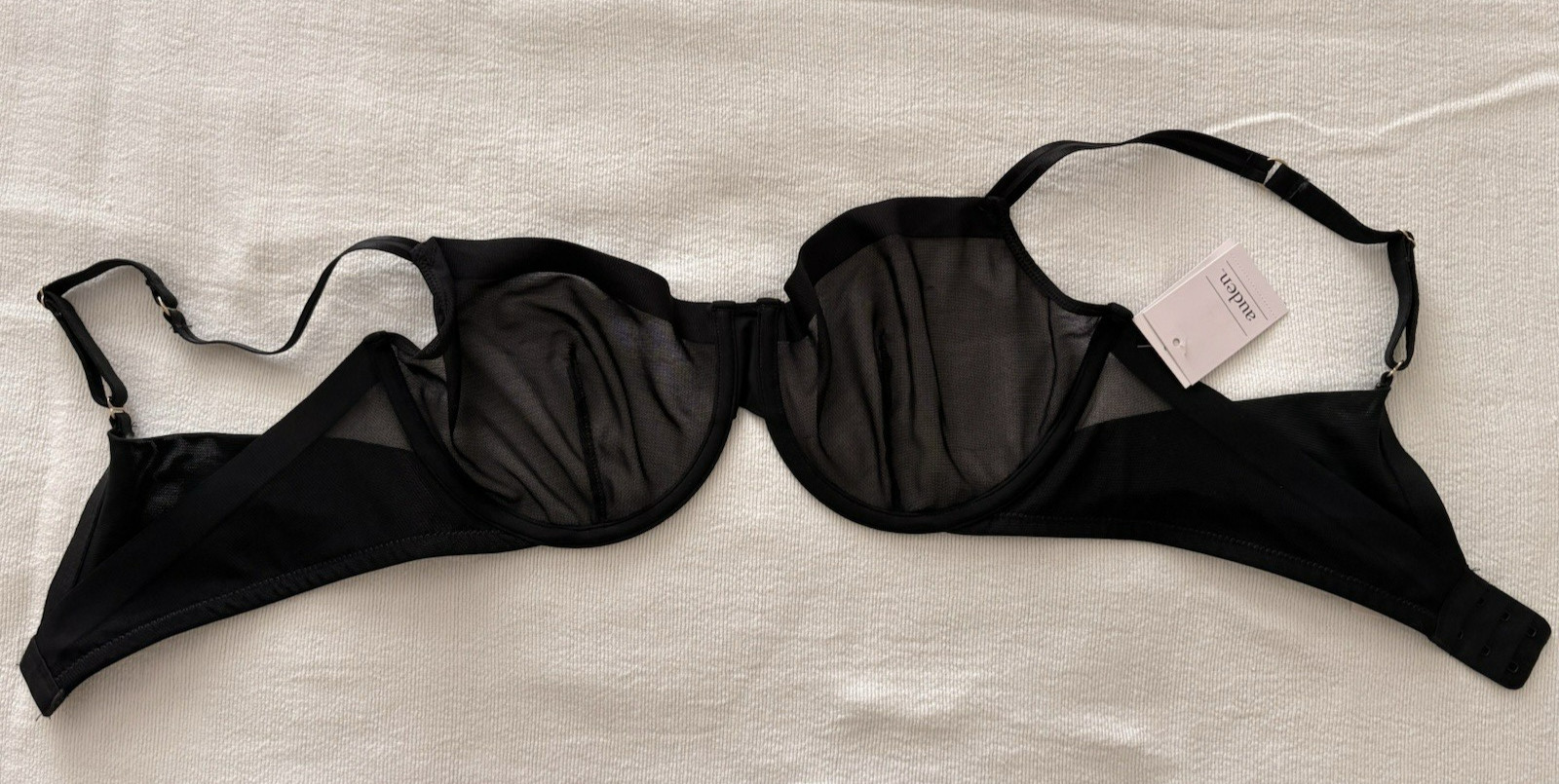 AUDEN Black Mesh Unlined Underwire Bra – Size 36D – Demi Coverage -NEW