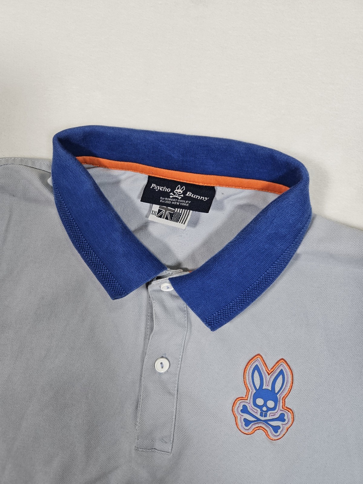 Psycho Bunny Mens Pima Cotton Polo Shirt Grey Blue Orange Size XXL