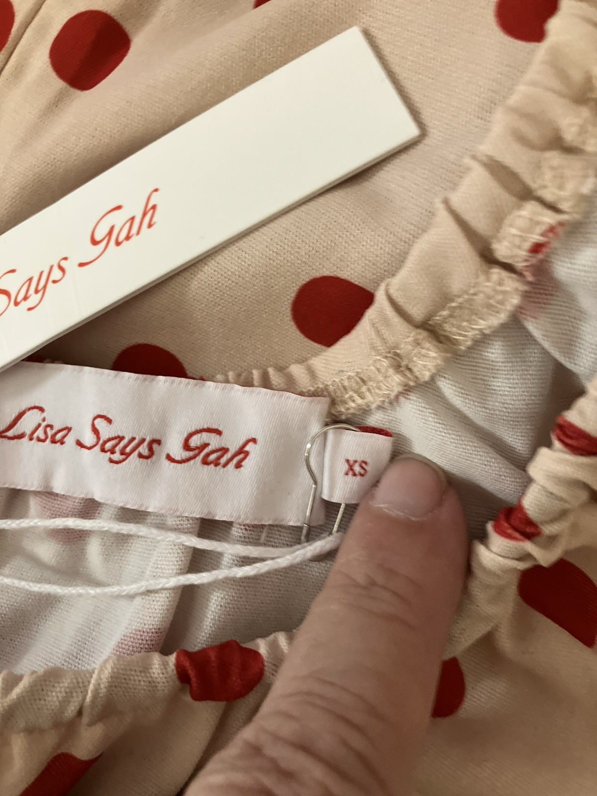 NWT’s LISA SAYS GAH THE SUZY DRESS Polka Dot Beige/Red Mini Designer SZ XS