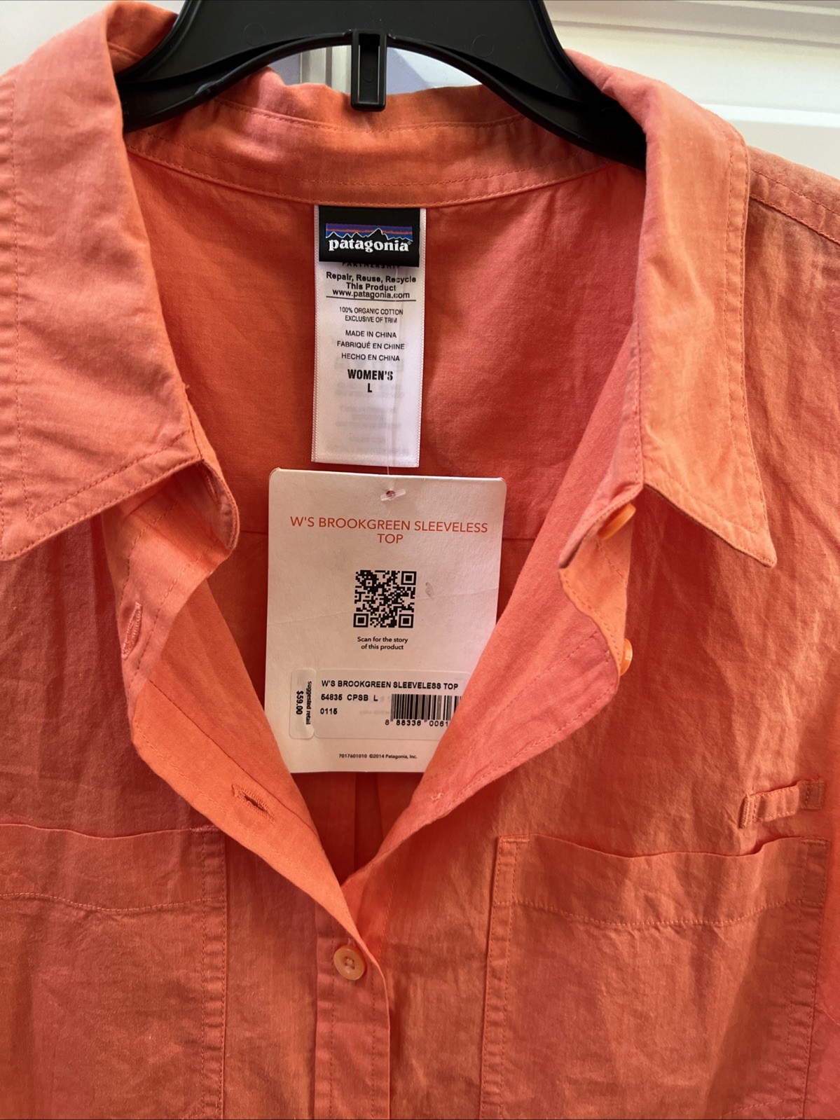 Women’s Lightweight Organic Cotton Button Down Sleeveless Shirt Patagonia NWT