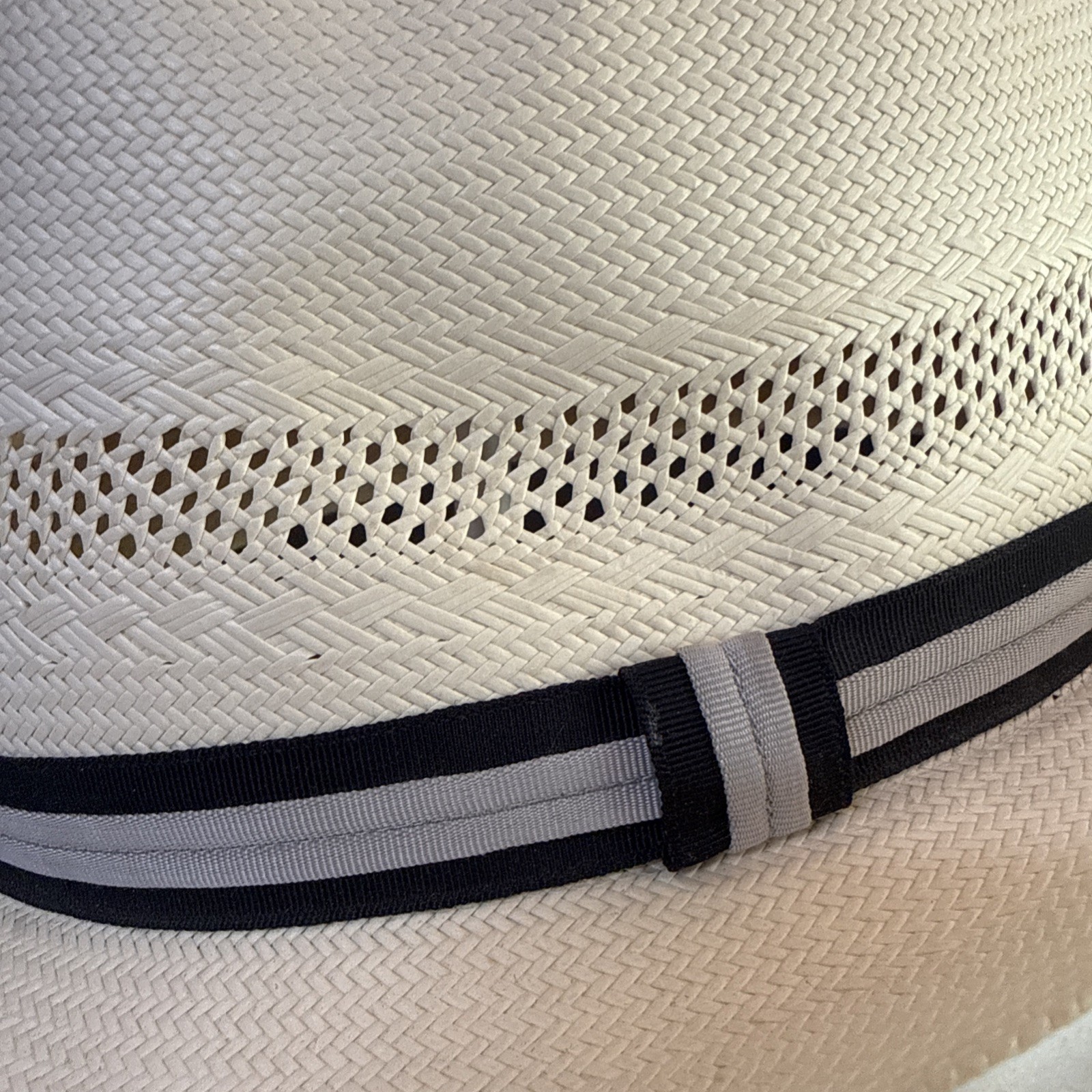 Biltmore Abby Road Straw Panama Hat M Ivory Black/Gray Band 2”Brim Vented