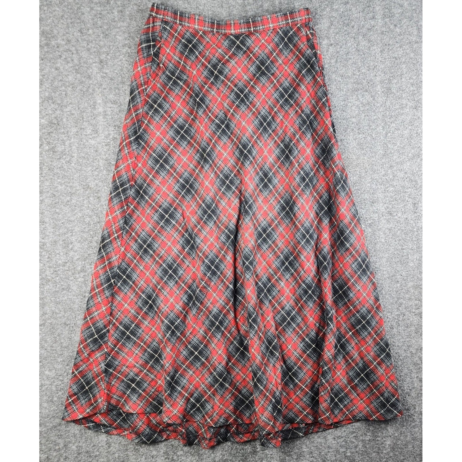 Requirements Maxi Skirt Womens 12 Red Grey Plaid Vintage A-Line High Waisted
