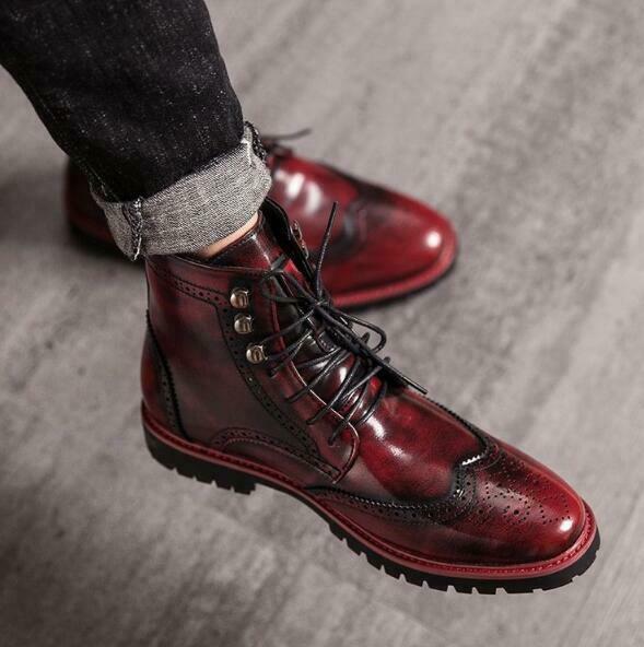 Mens High Top Brogue Shoes Carved Wingtip Lace Up Dress Casual Ankle Boots Hot