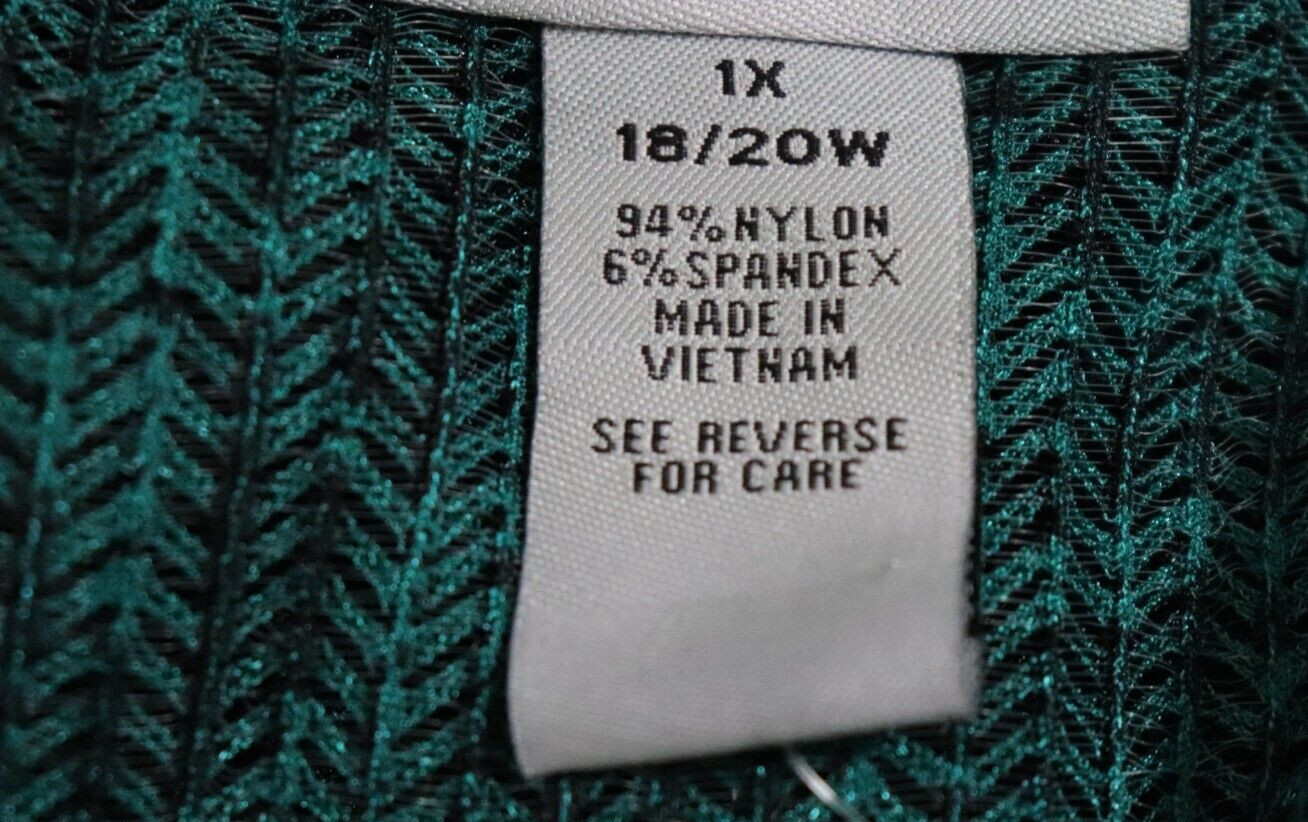 Catherines Mesh Cardigan Women Size 1X 18 20 Green Black Open Top 3/4 Sleeve New