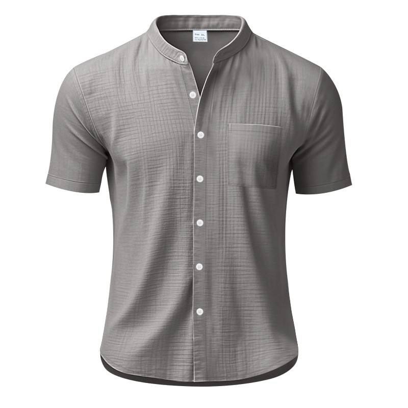 Summer Solid Stand Collar Pocket Loose Casual Shirt Tee