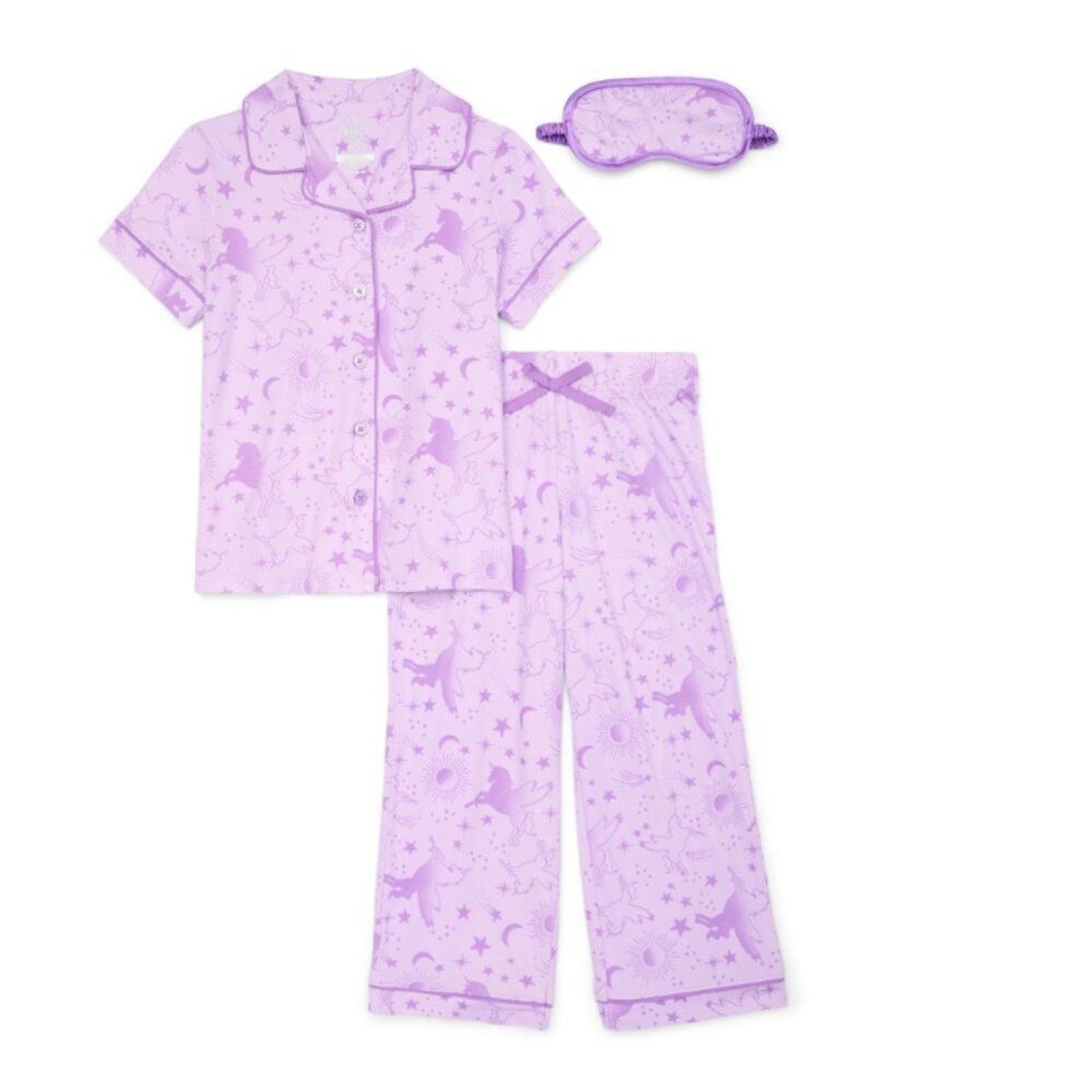 Wonder Nation Girls Sleep Shirt & Pants Set with Eye Mask, 3-Piece, XL (14-16)