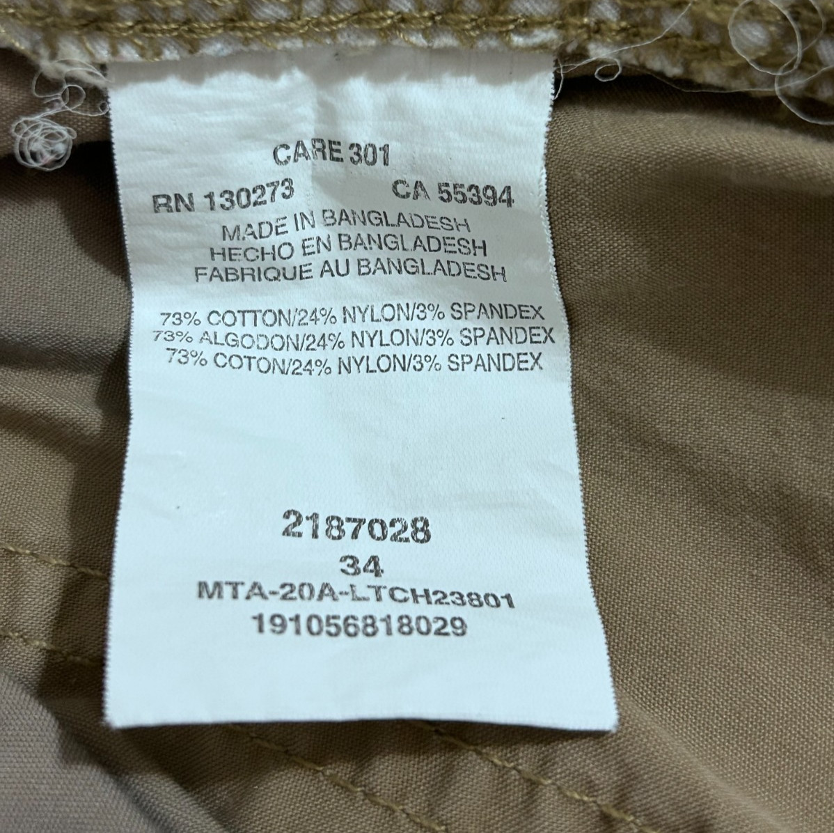 Lee Extreme Motion Mens Khaki Brown Cargo Shorts Size 34