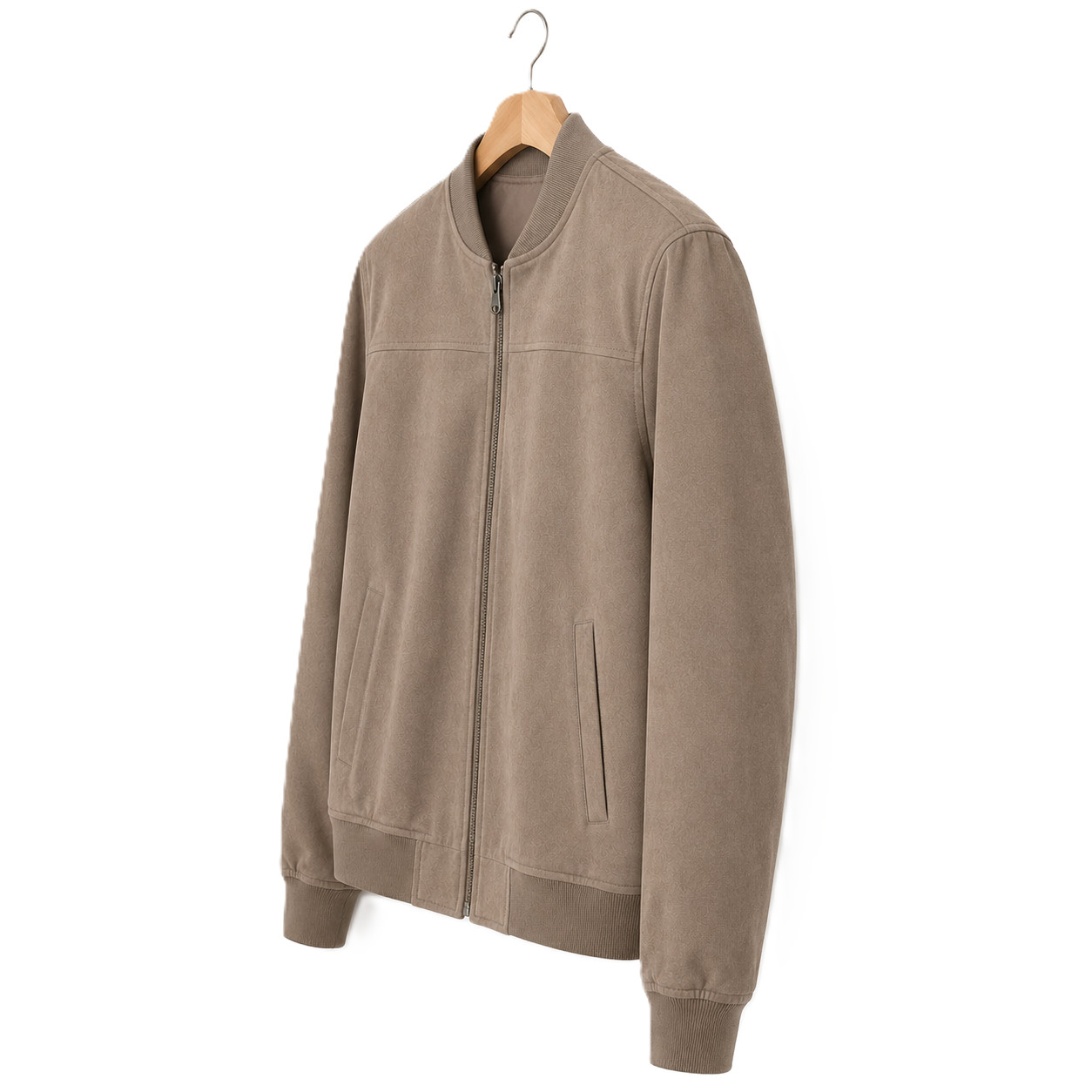Men’s Taupe Suede Bomber Jacket Varsity Style Soft Zip Up Coat XS-5XL