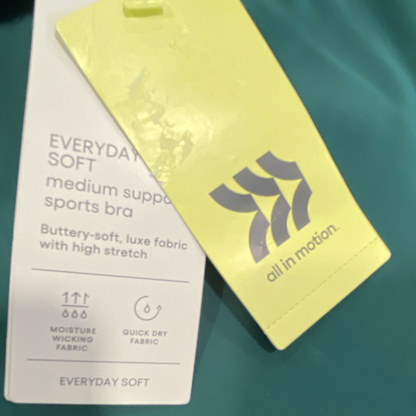 All in Motion Everyday Soft Medium Support Sports Bra Quick Dry Green M