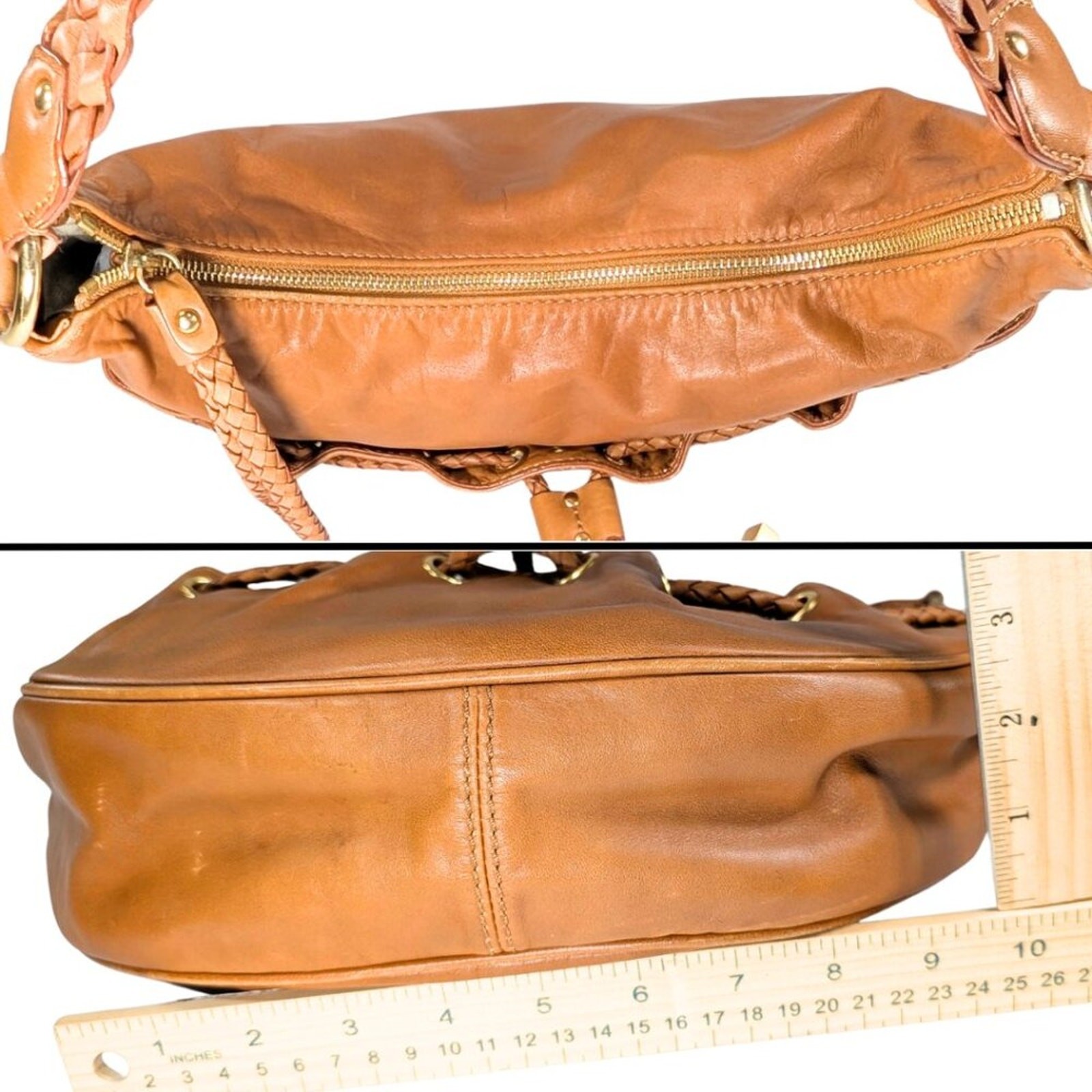 Michael Kors Nolita Tan Leather Braided Hobo Zip Boho Festival Shoulder Bag