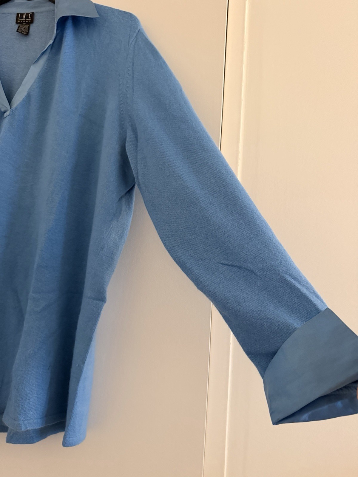 INC International Concepts 1X Blue Collared Knit Sweater Top Long Sleeve Plus