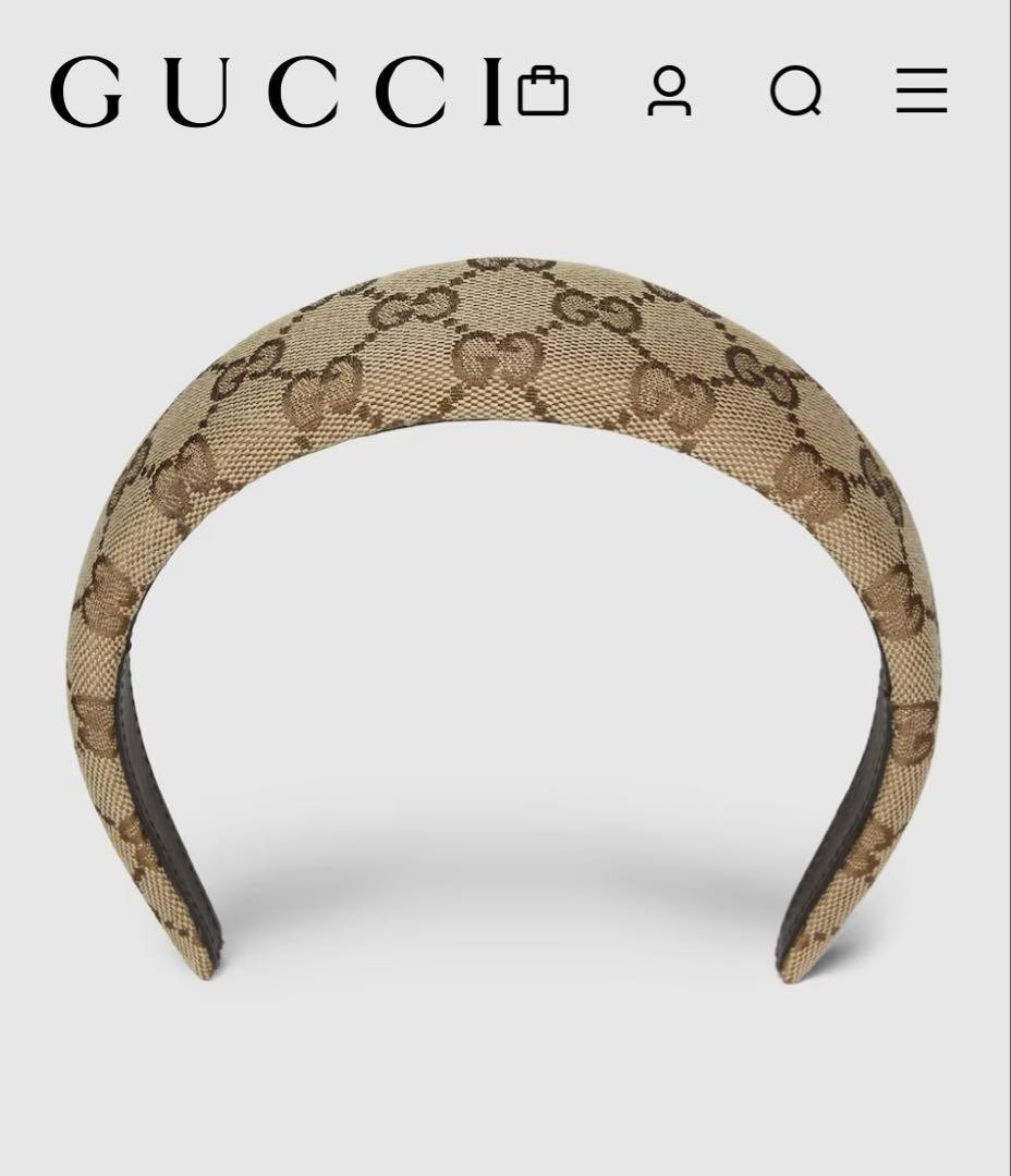 GUCCI GG Canvas Headband Beige Ebony Leather Lining Hair Accessory Luxury