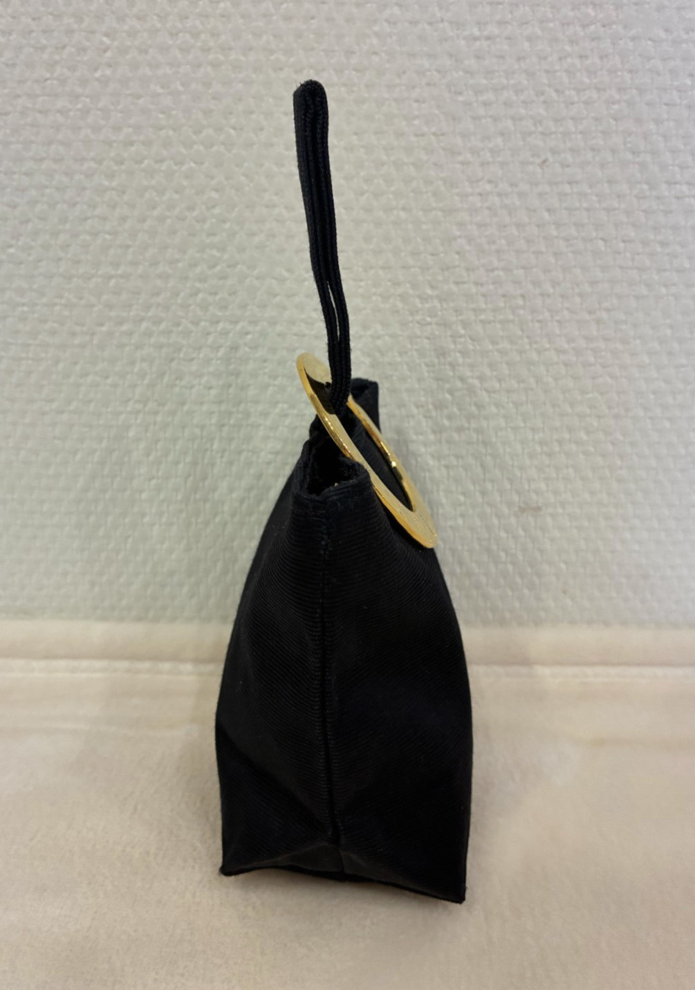 CELINE Mini Pouch Bag Black Nylon Ring Handle Authentic